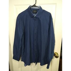 Calabrum Men's XL 17-17.5 Shirt Blue White Polka Dot Long Sleeve Collared Button